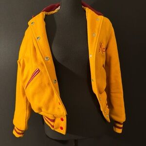 Vintage Women’s Yellow Varsity Jacket with Maroon Trim